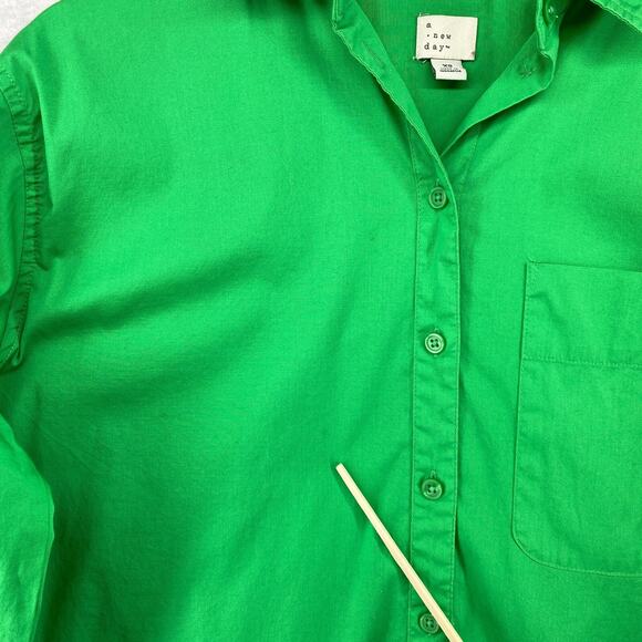 A NEW DAY Top XS Boyfriend Shirt Button Up Long Sleeve Stretch Cotton Green - Picture 11 of 12